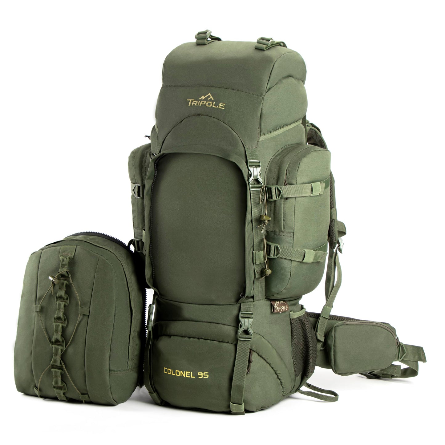 Tripole Colonel 95 Litres Internal Frame Rucksack + Detachable Day Pack, Rain Cover, Army Green