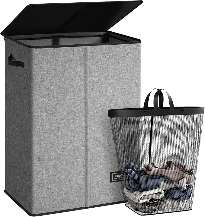 SOLEDI Laundry Hamper with Lid 130L Large & Tall Collapsible Laundry Basket