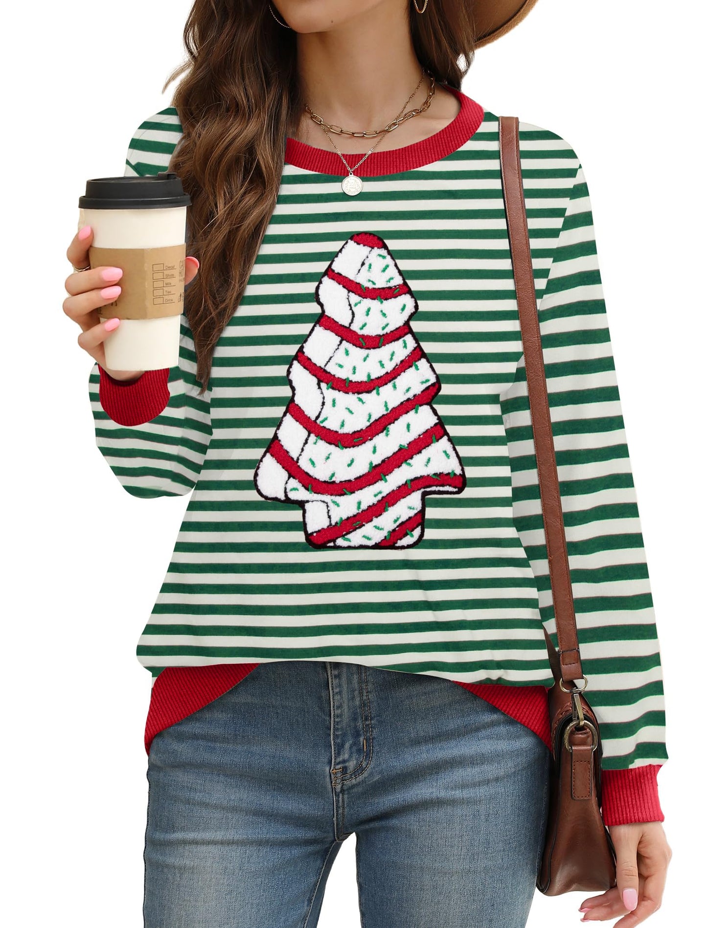 MAXIMGR Christmas Sweatshirts for Women Christmas Tree Graphic Sweatshirt Merry Christmas Shirts Xmas Holiday Pullover Tops Red