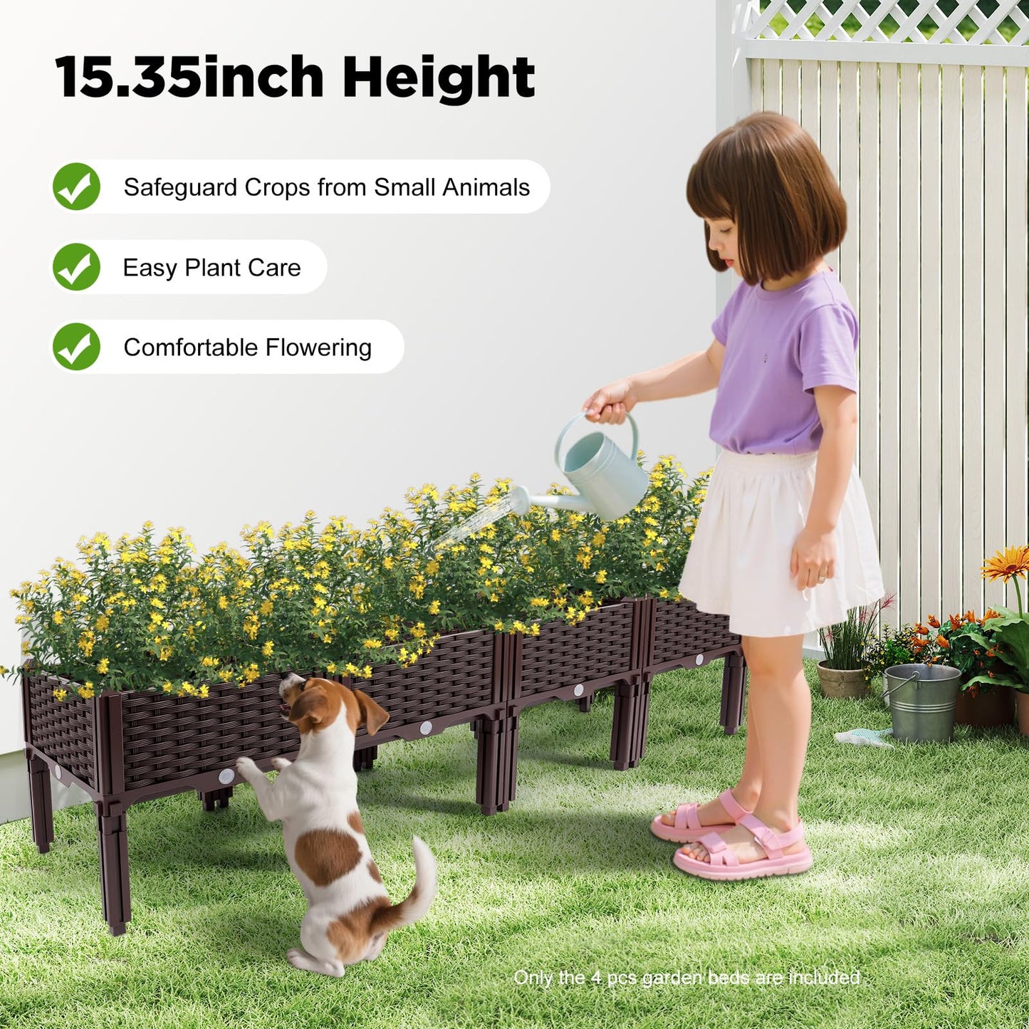 SJXHRFXY 4-Tier Raised Garden Bed, Elevated Planter Box with Legs, Outdoor Garden Planter for Vegetables, Herbs, Flowers - Easy Assembly, Drainage Holes, Brown