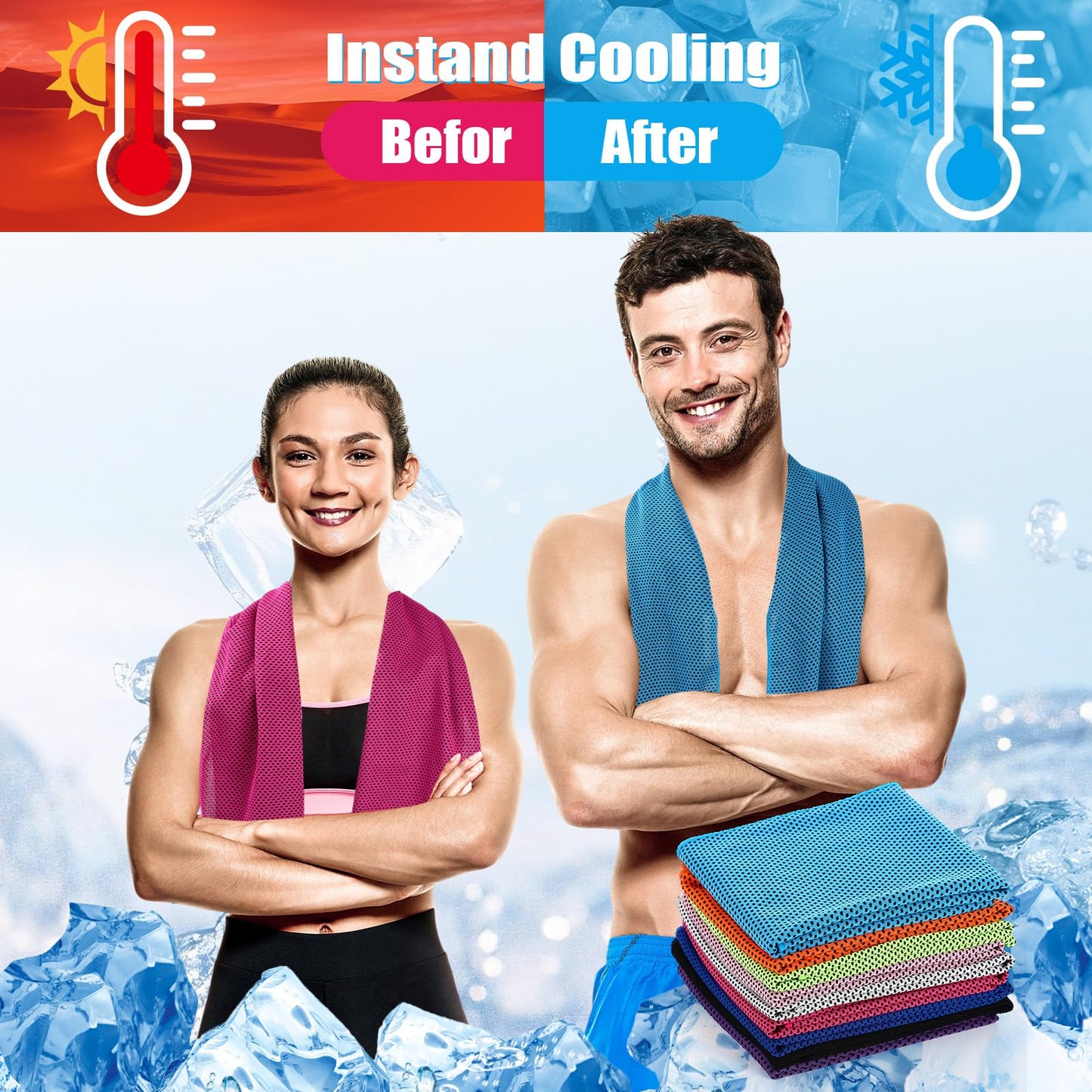 Peryiter 20 Pack Cooling Towels with Rectangle EVA Carry Cases Cooling Towels Bulk for Neck and Face Hot Weather Ice Towel Quick Drying Sweat for Sport Yoga Gym Running Fitness 9 Color 35 x 12 Inch