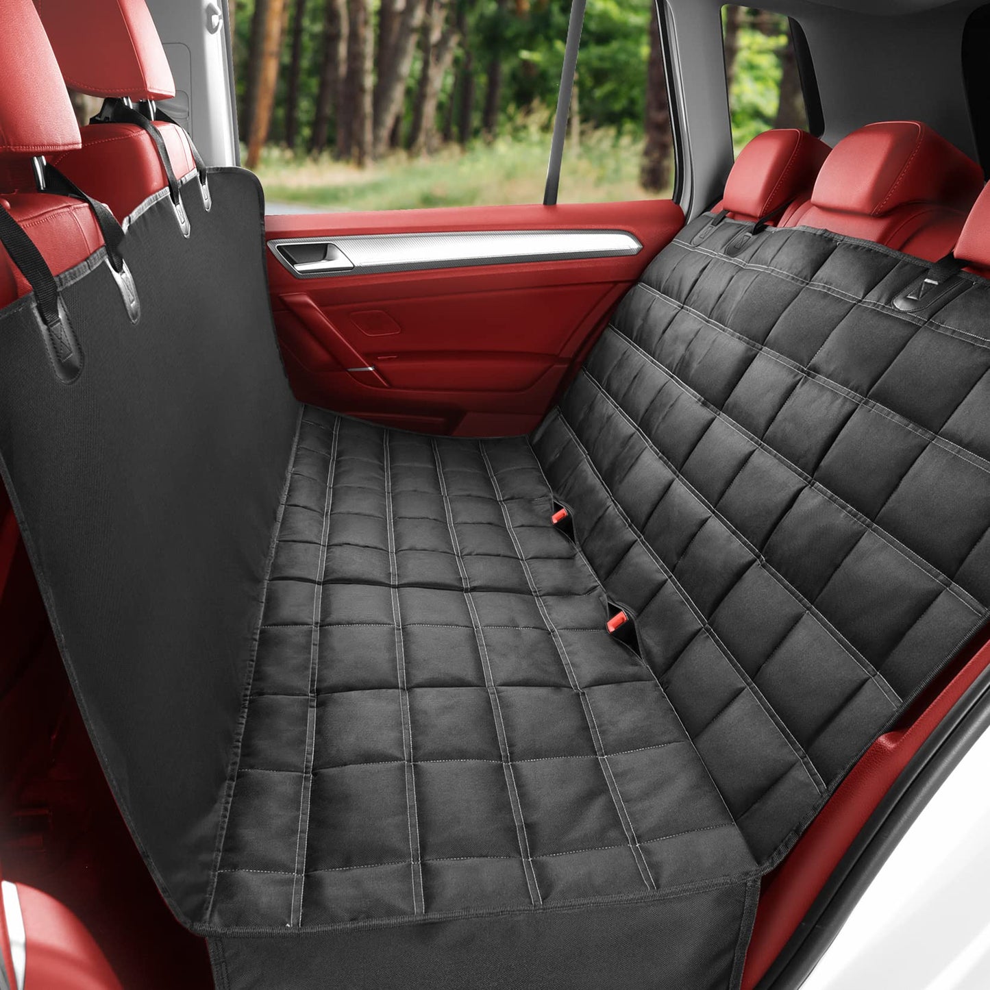 Dog Car Seat Cover 4-in-1, 100% Waterproof Dog Car Hammock, Durable Scratchproof Nonslip Back Bench Cover for Dogs with Seat Anchor, Machine Washable, Universal fits Trucks SUV