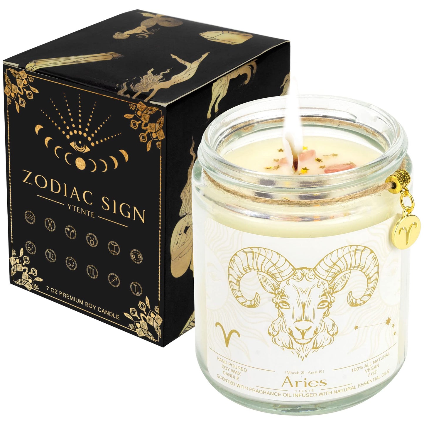 YTENTE Aries Zodiac Sign Candles Gift, Zodiac Birthday Crystals Candles Jar, Astrology Lavender Scented Soy Stones Candles Best Friends Gifts for Women Men Sister Brother Funny Birthday Gift…