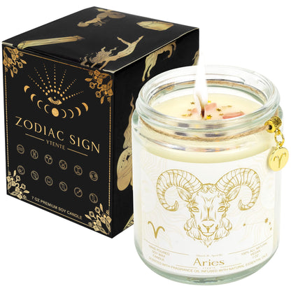 YTENTE Aries Zodiac Sign Candles Gift, Zodiac Birthday Crystals Candles Jar, Astrology Lavender Scented Soy Stones Candles Best Friends Gifts for Women Men Sister Brother Funny Birthday Gift…