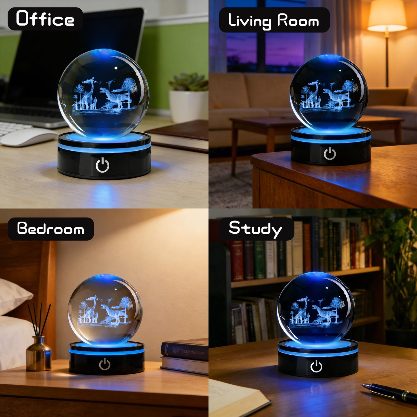 QIANCHANG 3D Dinosaur World Crystal Ball with LED Stand, 80mm Glass Sphere Night Light Lamp, Prehistoric Animal Crystal Figurines Collectibles, Dinosaur Lover Gifts for Kids & Adults
