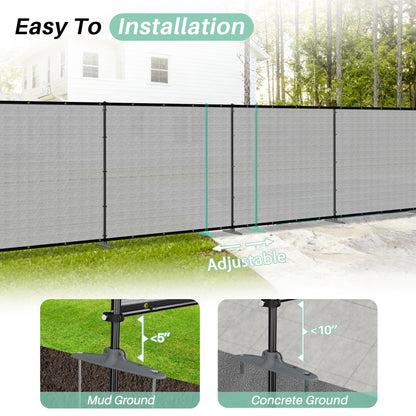 SunnyRoyal 6' x 24' Privacy Fence Screen Panel with Iron Poles Freestanding No Dig Heavy Duty Windscreen Mesh Fabric Temporary Dog Fencing for Outdoor Backyard Patio Garden (Light Gray)