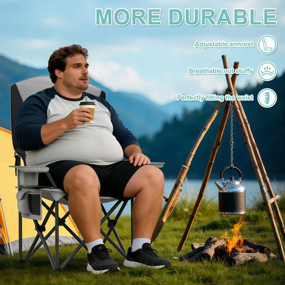 Oversized Camping Chairs 2 Pack - 500lbs Support Folding Camping Chair for Adults w/Padded Back & Arm Sport Chairs, Cup Holder Cooler Bag, Heavy Duty Portable Lawn Chairs for Sports Garden Beach