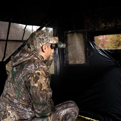 GearOZ Hunting Blind, 270° See Through Ground Blinds Camouflage Waterproof Pop-up Tent for Deer Turkey Duck Bow Hunting, 2-3 Person Portable Concealed Tent Silent Adjustable Windows with Carrying Bag