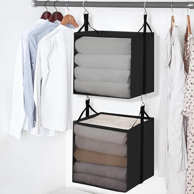 STORAGE MANIAC 2-Shelf Hanging Closet Organizer, Cloth Hanging Closet Shelf