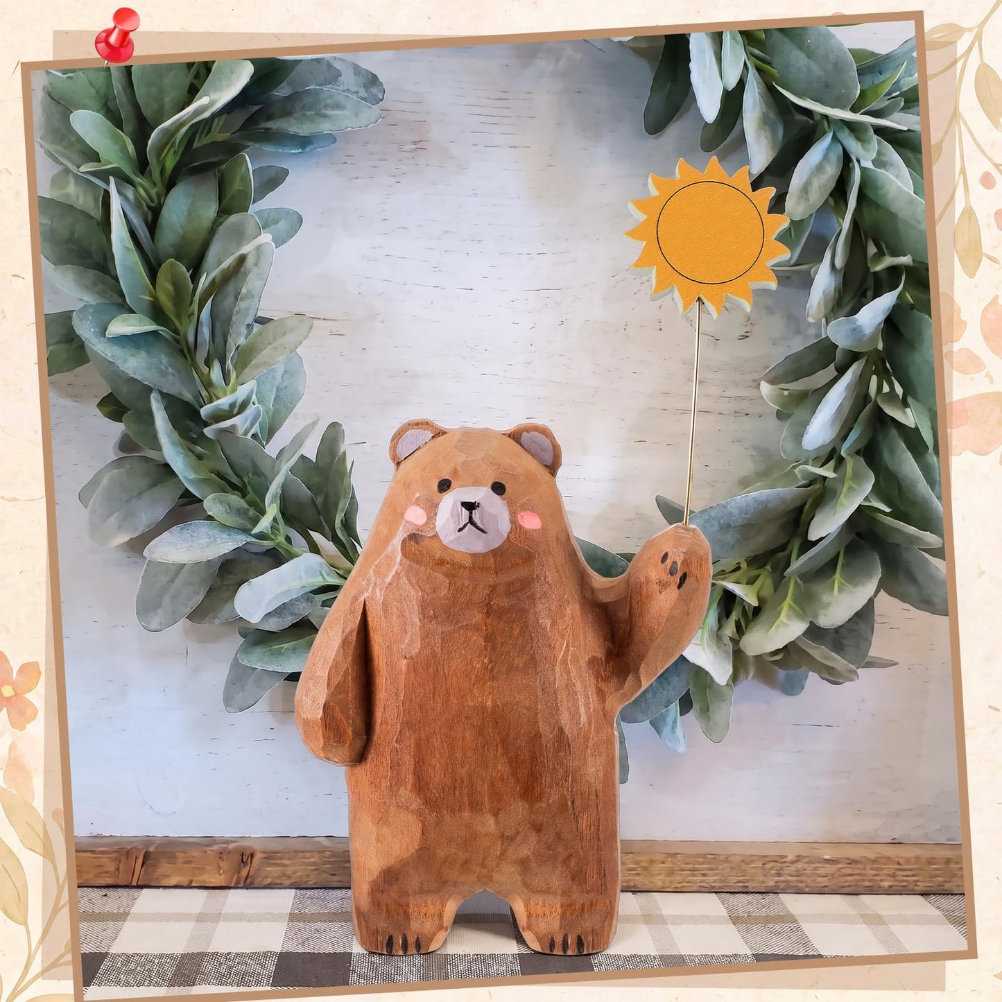 Novabright 13 Pcs Interchangeable Seasonal Tabletop Sign 4th of July Wooden Brown Bear Decor Mini Standing Signs Farmhouse Convertible Holiday Wood Welcome Sign for Summer Independence Day Table Decor