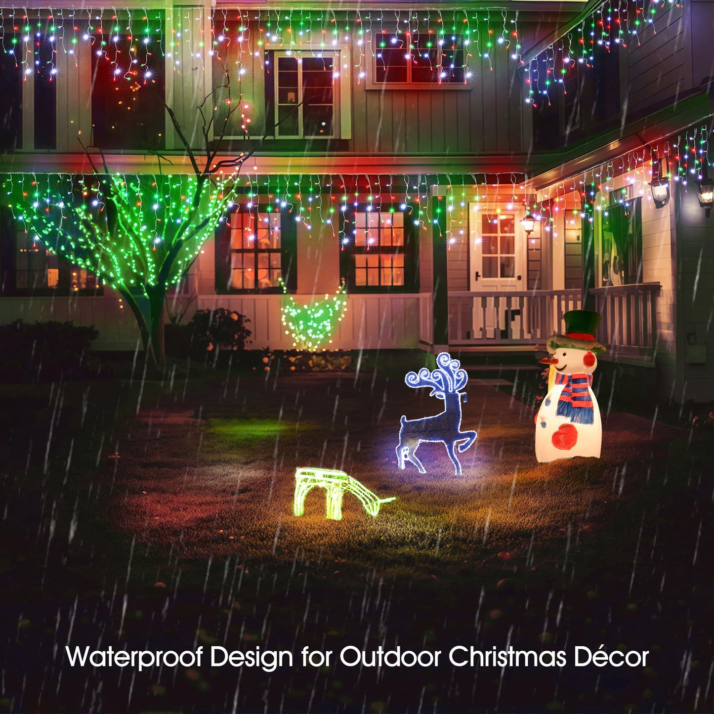 WBao Christmas Lights Outdoor, 432 LED 33FT Icicle Lights with 81 Drops, Remote Control, 3 Timer Settings, 8 Modes, Waterproof, Connectable Fairy Lights for Holiday Party Eaves Decor, Red Green White
