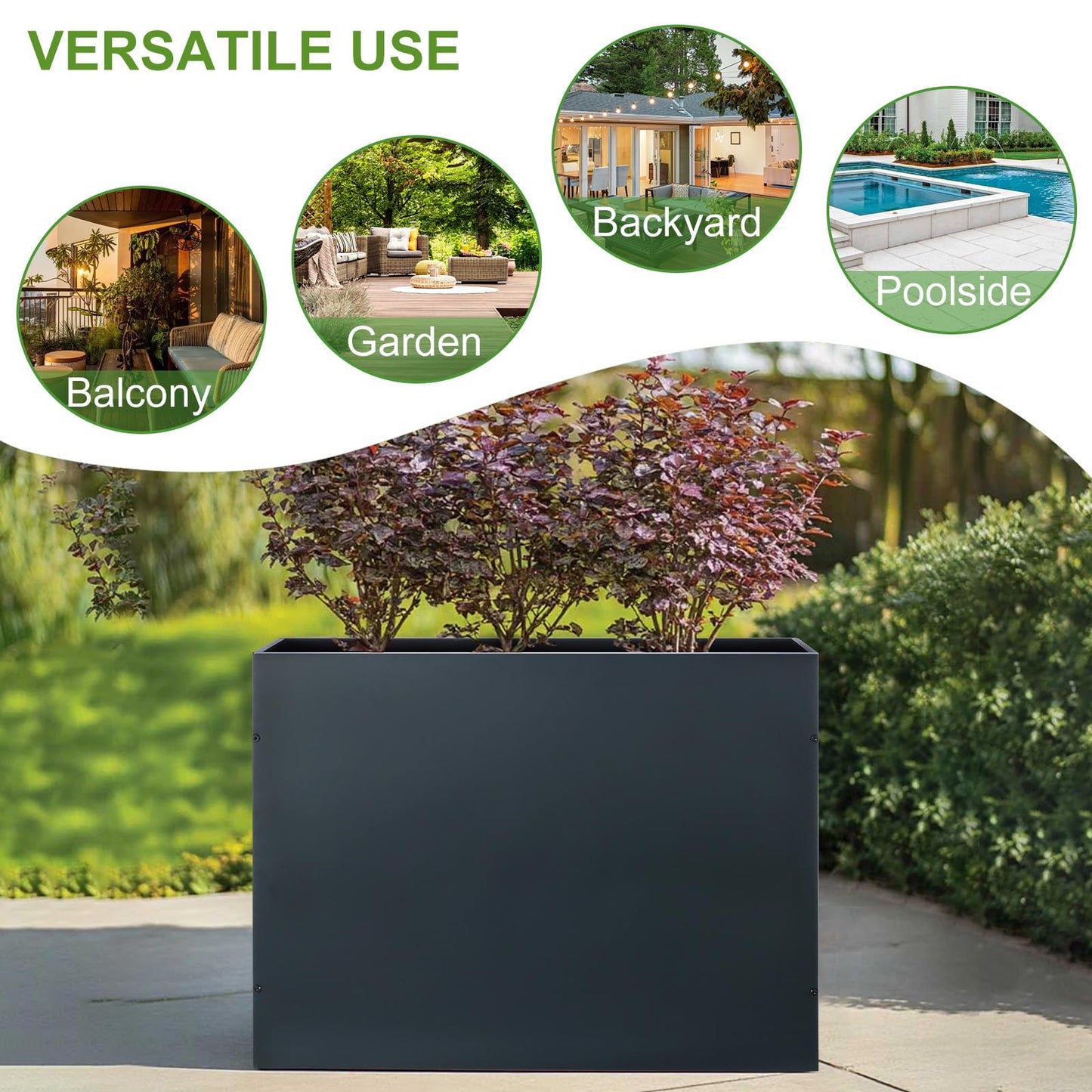 BAYN Metal Rectangular Planter Box Tall Planters for Outdoor Plants Modern Heavy Duty with Drainage Holes for Outside Indoor Patio Deck - Grey, 32”x 12”x 24”