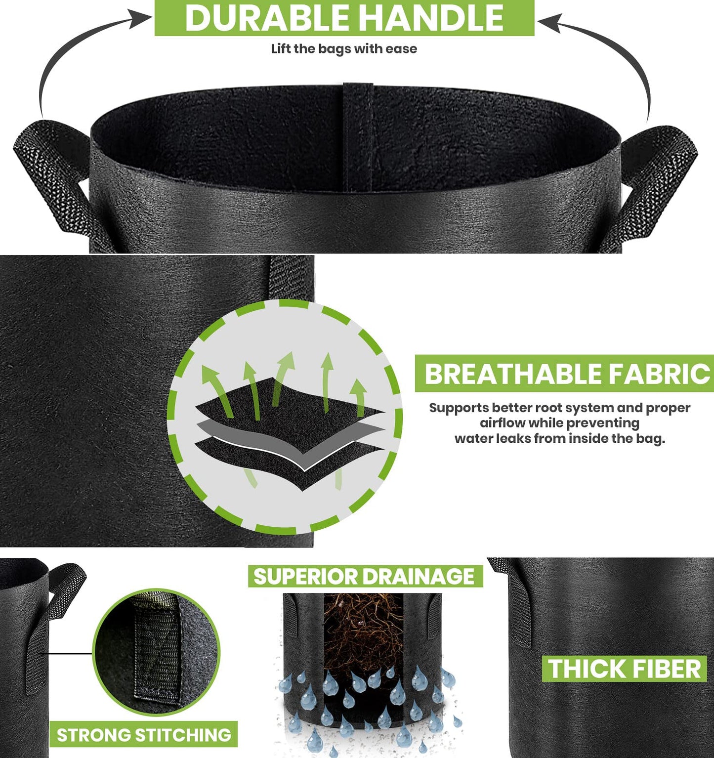 Gardenera Premium Aeration Planters - 15 Gallon - 5 Pack of Thickened Fabric Grow Bags with Handles, Ideal for Growing Vegetables, Fruits, and Herbs