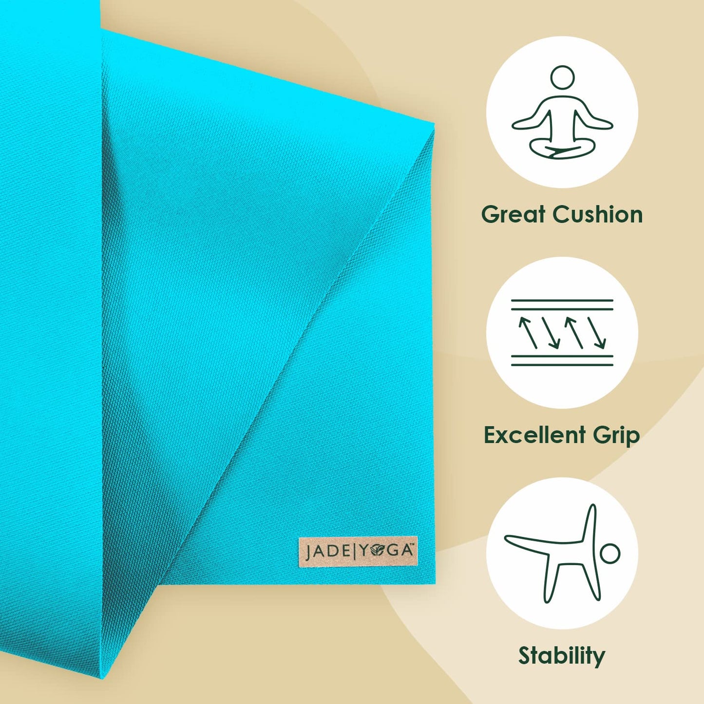 JadeYoga Harmony Yoga Mat - Durable & Thick Gym Fitness Mat, Non-Slip Natural Rubber Yoga Mat - Home Exercise & Stretching Mat, Workout Mat - Yoga, Pilates & Meditation for Women & Men