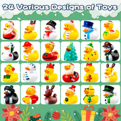 2025 Advent Calendar Christmas Ducks - 24pcs Rubber Duck Advent Calendar 24 Days of Christmas Countdown Toys for Xmas Party Favors Kids Toddlers