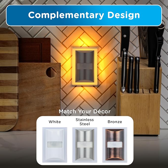 Enbrighten SleepLite Motion Sensor Night Lights Plug Into Wall Nightlight Amber Light Bathroom Bedroom Kitchen Nursery Kids Adults Brushed Nickel