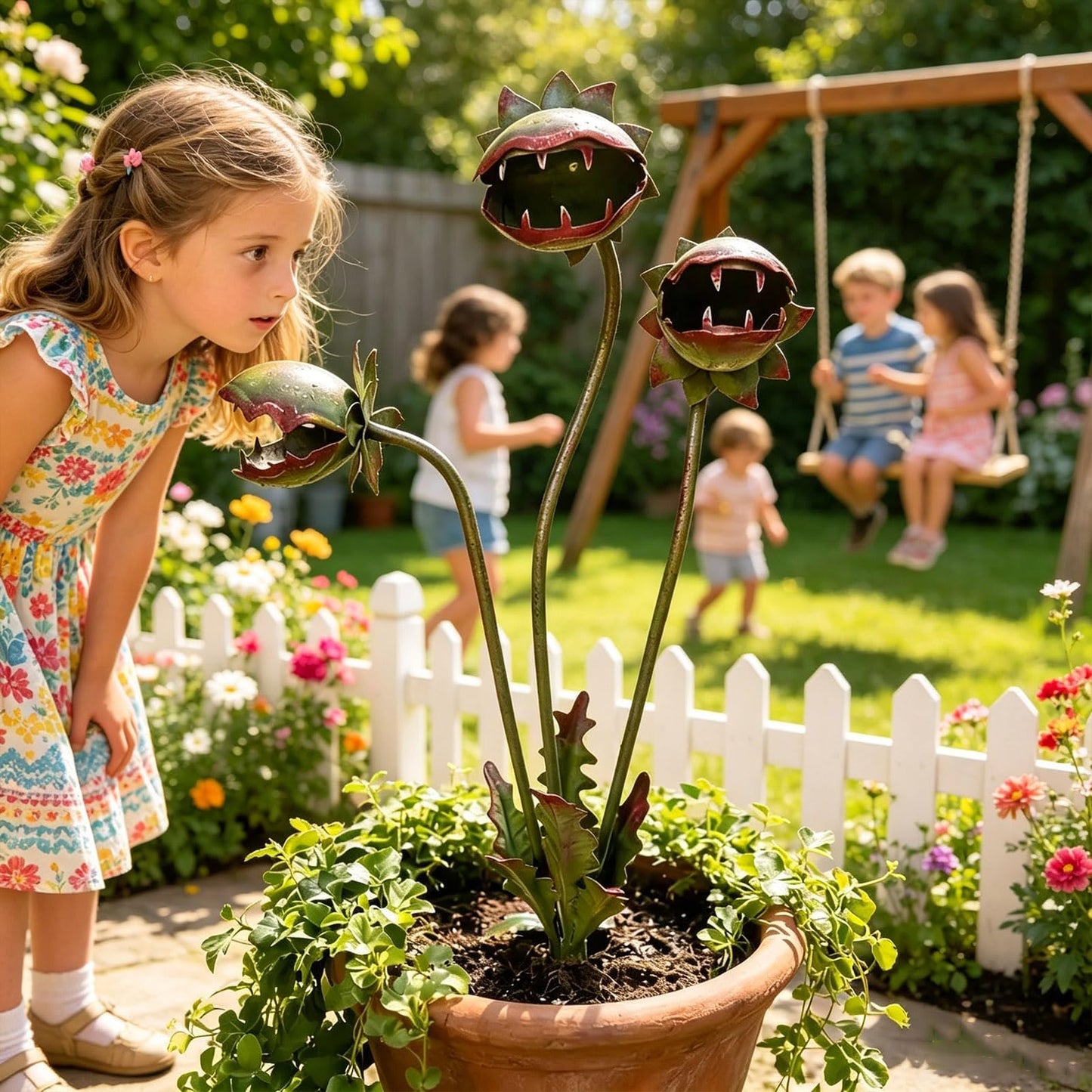 JENPECH 2026 Whimsical Metal Carnivorous Plant Garden Stake, 25-Inch Large Carnivorous Plant Garden Stake, Venus Flytrap Monster Plant Sculpture for Flower Beds, Patios & Planters (1pc)