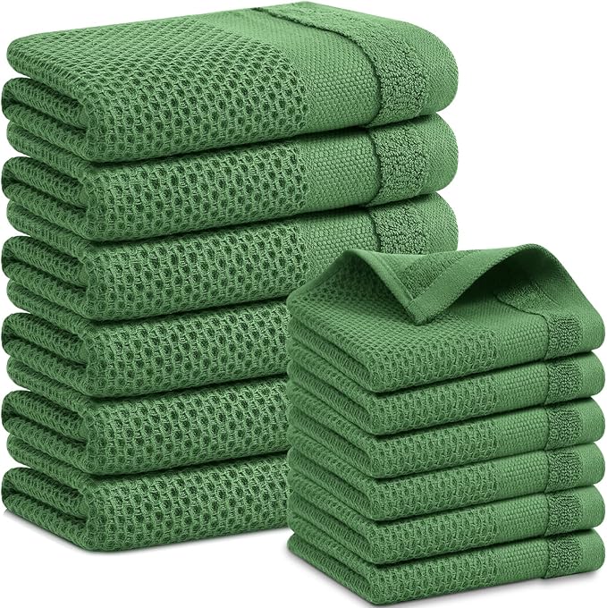 Homaxy Kitchen Towels and Dishcloths Set, 12 x 12 and 13 x 28 Inches, Super