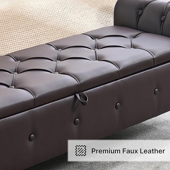 Storage Bench for Bedroom, Faux Leather King Size Bench