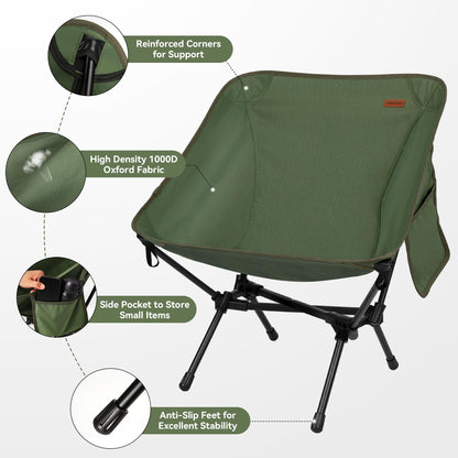 TOBTOS Ultralight Camping Chair, Portable Folding Backpacking Chair, Compact Camping Chair with Carry Bag for Outdoor Camp Hiking Backpack Beach Travel (Green)