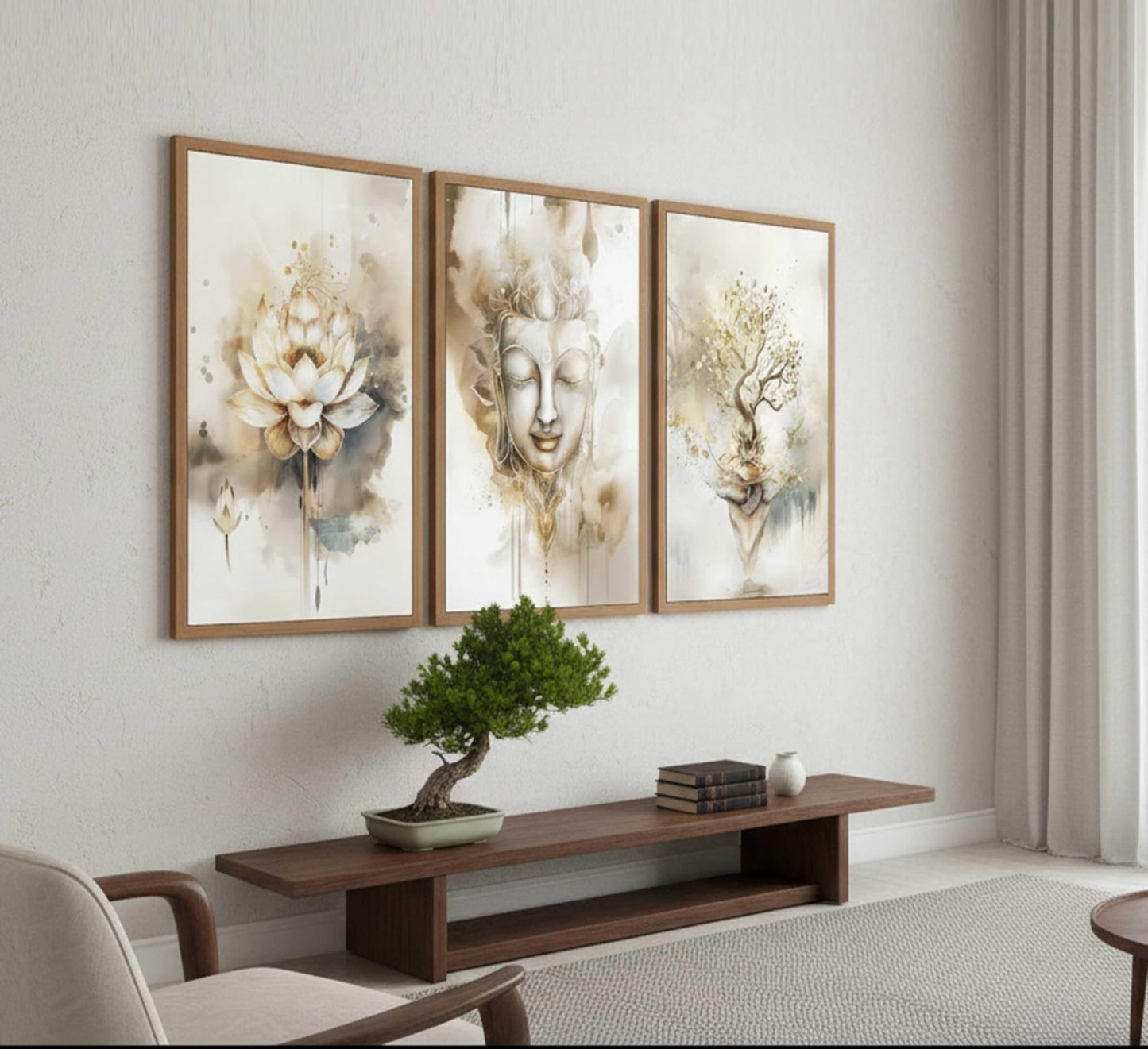 3Pcs Zen Canvas Wall Art Tree of Life Lotus Flower, Buddha Painting Pictures Wall Decor Poster Print Artwork For Living Room Yoga Room Hotel Bedroom Home Decoration Unframed