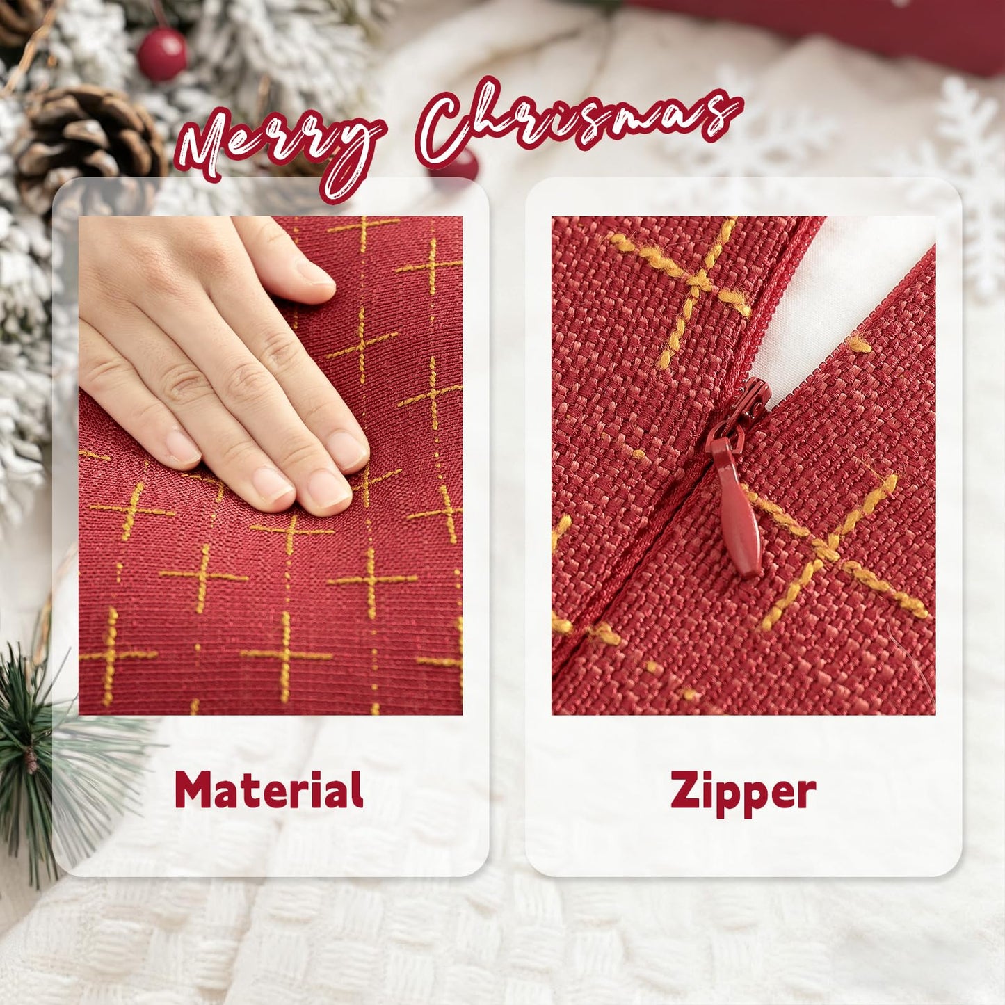 ZWJD Christmas Pillow Covers 24x24 Set of 2 Soft Polyester Textured Red Pillows with Stylish Flange Edge Cozy Farmhouse Christmas Decor for Couch Bed Sofa Living Room (Red)