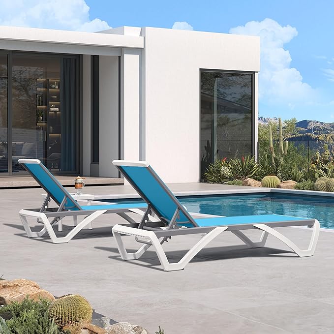 PURPLE LEAF Patio Chaise Lounge Chair Set of 3 Outside Aluminum Plastic