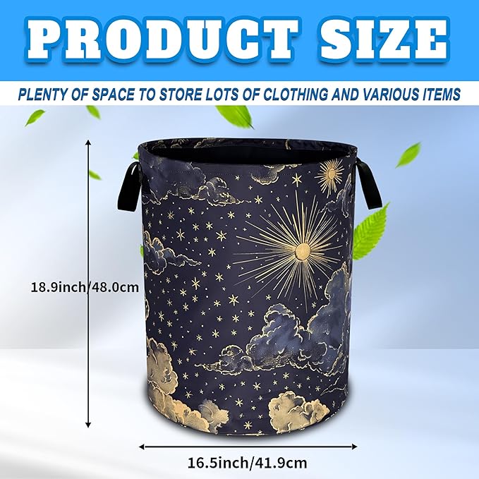 Beautiful Sun Stars Moon Laundry Basket Oxford Cloth Clouds Laundry Hamper