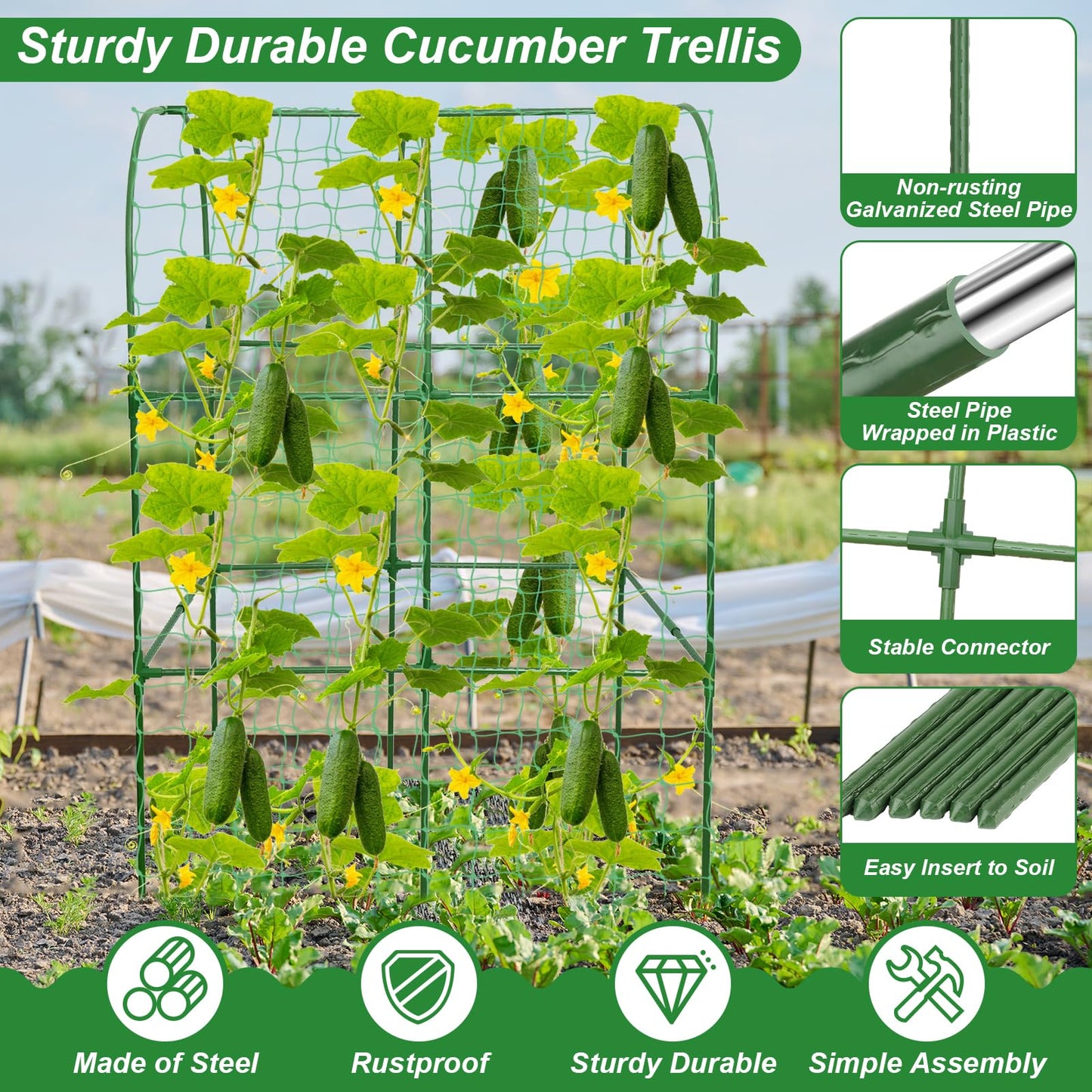 Cucumber Trellis for Raised Bed 50 x 34 Inch U-Shape Garden Trellis for Climbing Plants Outdoors Metal Garden Cucumbers Arch Trellis, Cucumber Plant Support for Tomato, Pea, Zucchini, Vine Flower