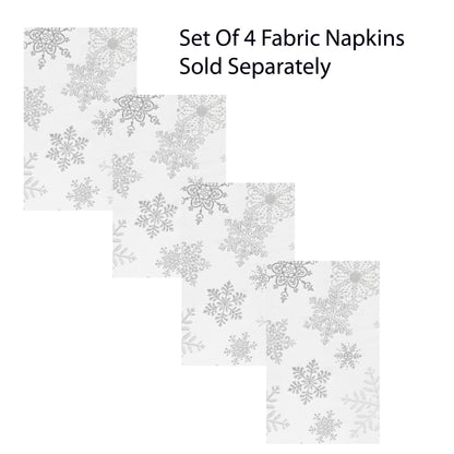 Newbridge Fancy Metallic Snowflake Christmas Fabric Tablecloth, 60 x 84 Inch Rectangle, White Silver, No-Iron Soil Resistant Sparkling Snowflakes Woven Holiday Table Cover