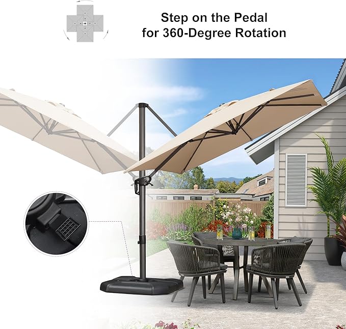 PURPLE LEAF 8'×8' Patio Cantilever Umbrella with Base Included Offset Outdoor Umbrella with cover Square umbrella outdoor patios for Backyard Pool Garden Beige