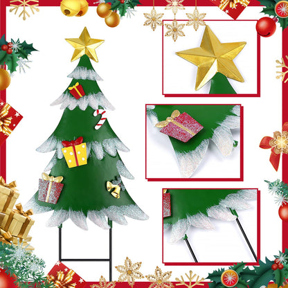 DETENE 3 Pcs Christmas Decorative Metal Stakes Outdoor Christmas Decor Metal Xmas Snowman Santa Claus Tree Yard Decorations for Garden Lawn Yard Signs