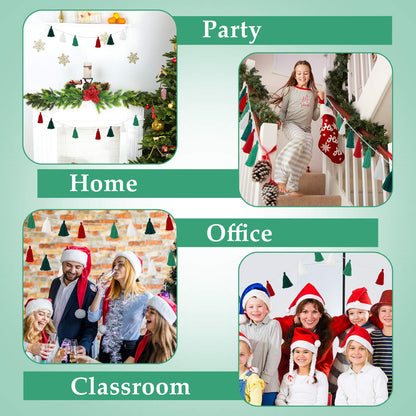 WILLBOND 4 Pieces Christmas Tassel Garland for Classroom Wall Decor Boho Pastel Garland Cotton Tassel Banners for Christmas Party School(3.1 Inch,Red, White, Light Green, Dark Green)