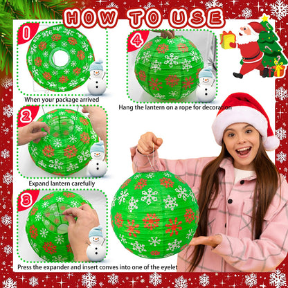 14PCS Christmas Honeycomb Hanging Paper Lantern Decorations Set, Pine Tree Star Christmas Hat Red Green White Snowflake Lanterns Paper Fans for Christmas Party Home Decoration Supplies
