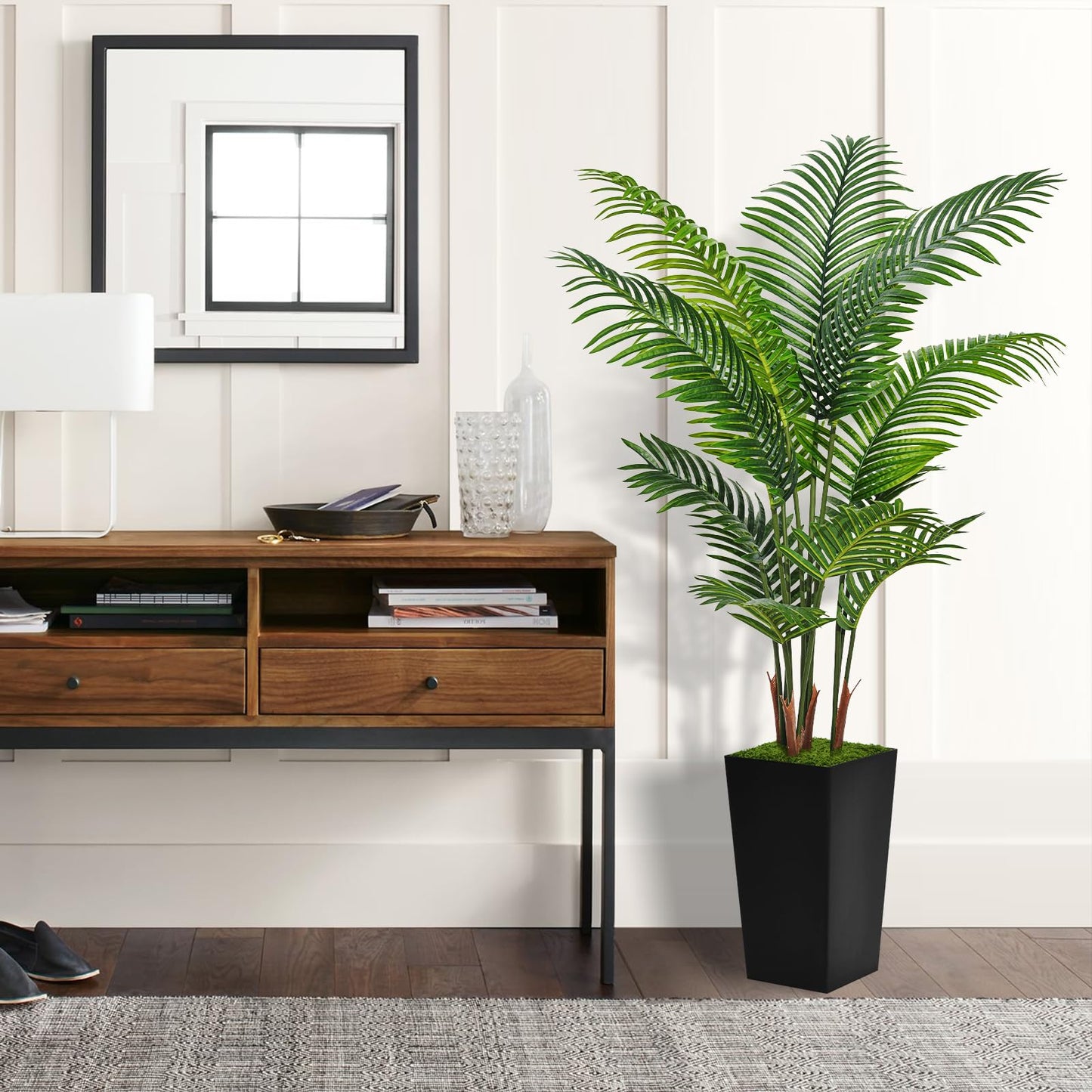 ASTIDY Artificial Palm Tree 5FT - Fake Tree with Black Tall Planter - Faux Tropical Areca Floor Plant in Pot - Artificial Silk Plant for Home Office Living Room Decor Indoor
