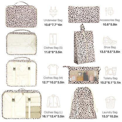8 Set Packing Cubes for Suitcases, Packing Cube with Shoe, Cosmetics, Clothing, and Accessories Bags Packing Cubes for Travel Luggage Organizer(Leopard)