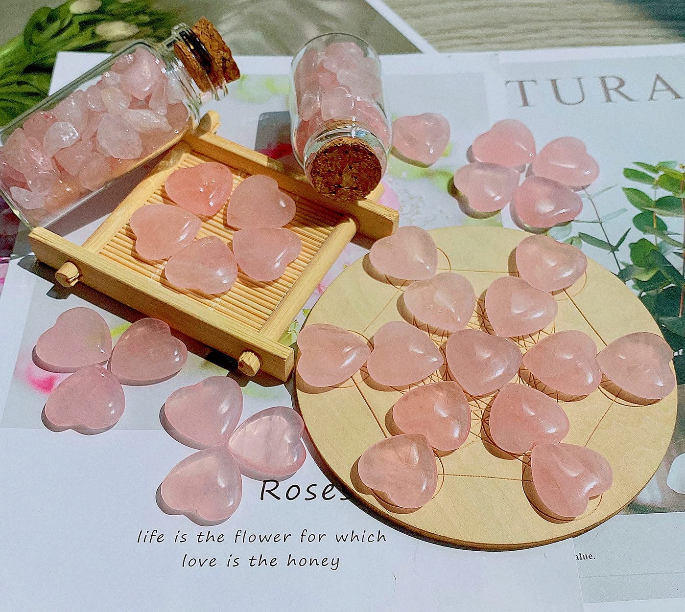 20 PCS Rose Quartz Heart Crystals Stones Sets Wands Bulk Natural Pocket Amethyst Crystal Rose Quartz Assorted Pointed Reiki Gemstones Polished Energy Meditation Chakra Christmas Gift Stocking Stuffers