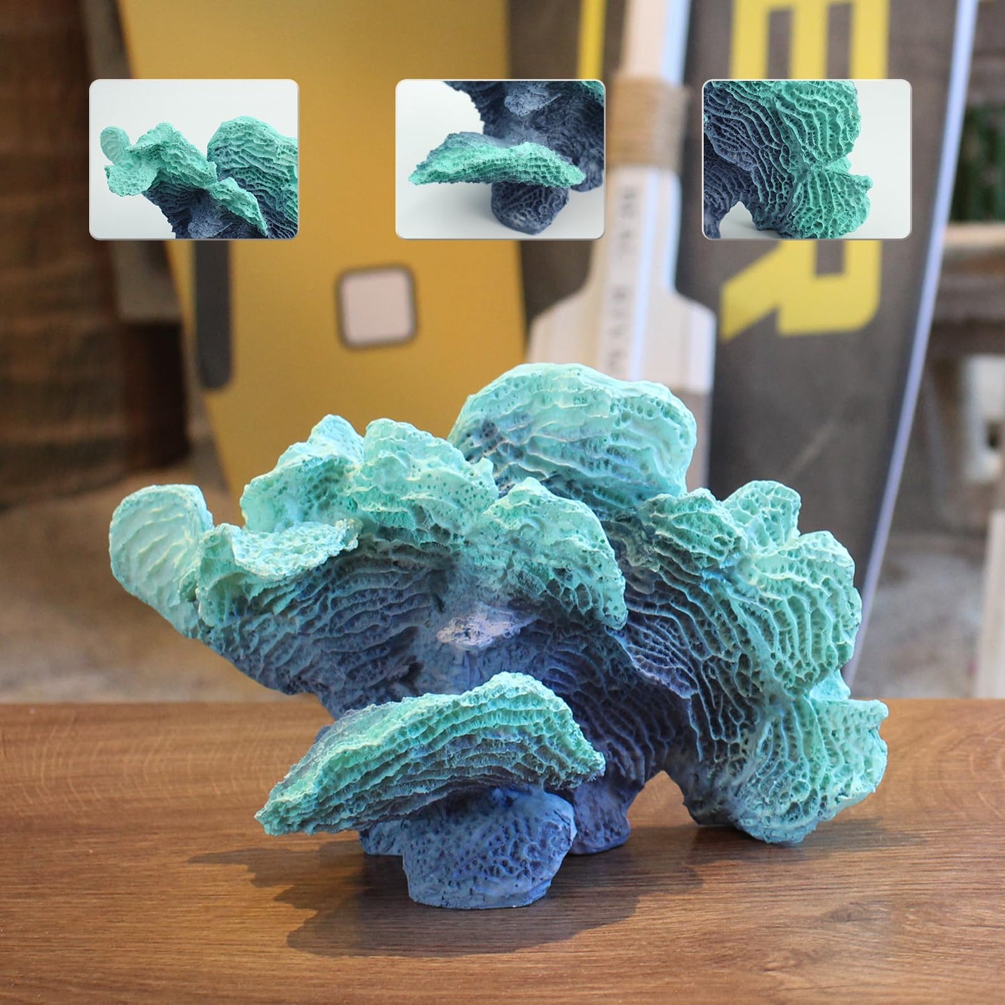 Afadorable Artificial Sea Coral Statue, Sculpture Home Decor Resin Nautical Coastal Decorations for Beach Themed Party Wedding Room Kitchen Table Shelf (Blue Green)