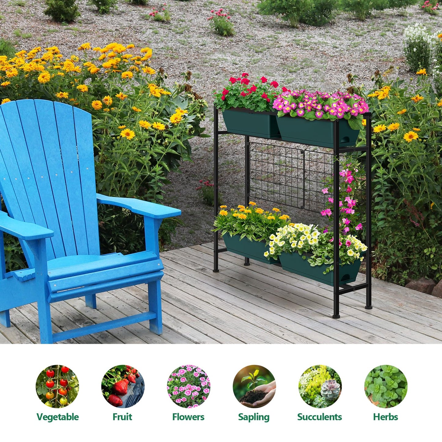 ETELI Vertical Raised Garden Beds 32.4" Tall Planter Raised Beds Boxes Outdoor Herb Garden Planter with Metal Fences Legs for Small Climbing Plant Gardening Vegetables Patio Balcony Porch, Green