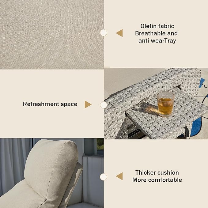 Outdoor Recliner Chairs Set of 2 Reclining Patio Chairs with Adjustable Back and Extended Footrest Wicker Rattan Recliner Chairs with Flip Table and Removable Cushion