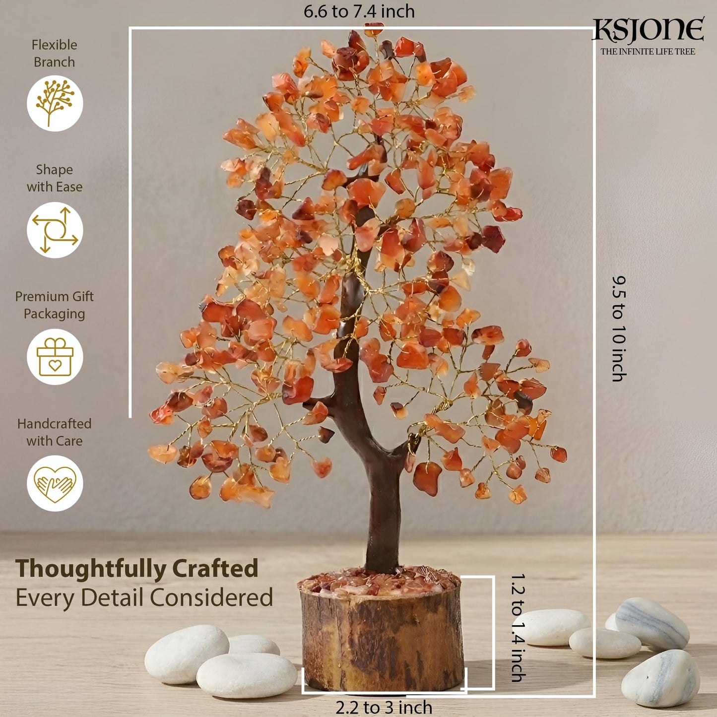KSJONE Carnelian Crystal Tree of Life Handmade Feng Shui Bonsai Crystal Healing Money Tree | Boho Decor | Home Decor Trees for Positive Energy, Money, Good Luck Birthday Gifts for Women, Mom