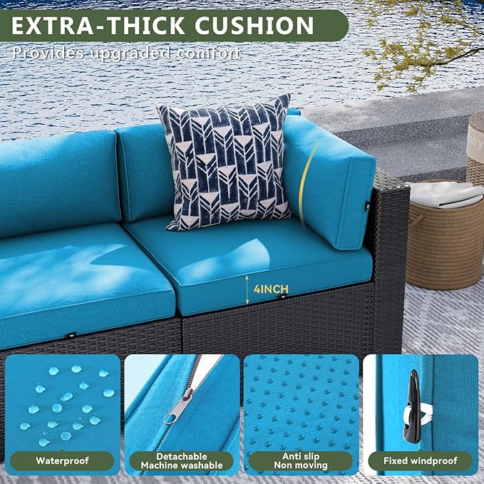 Aoxun 7 Piece Patio Furniture Set, Wicker Rattan Patio Sectional Sofa, Outdoor