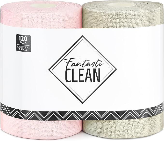 Fantasticlean Microfiber Cleaning Cloth Roll 2 Rolls 120 Pack, Tear Away
