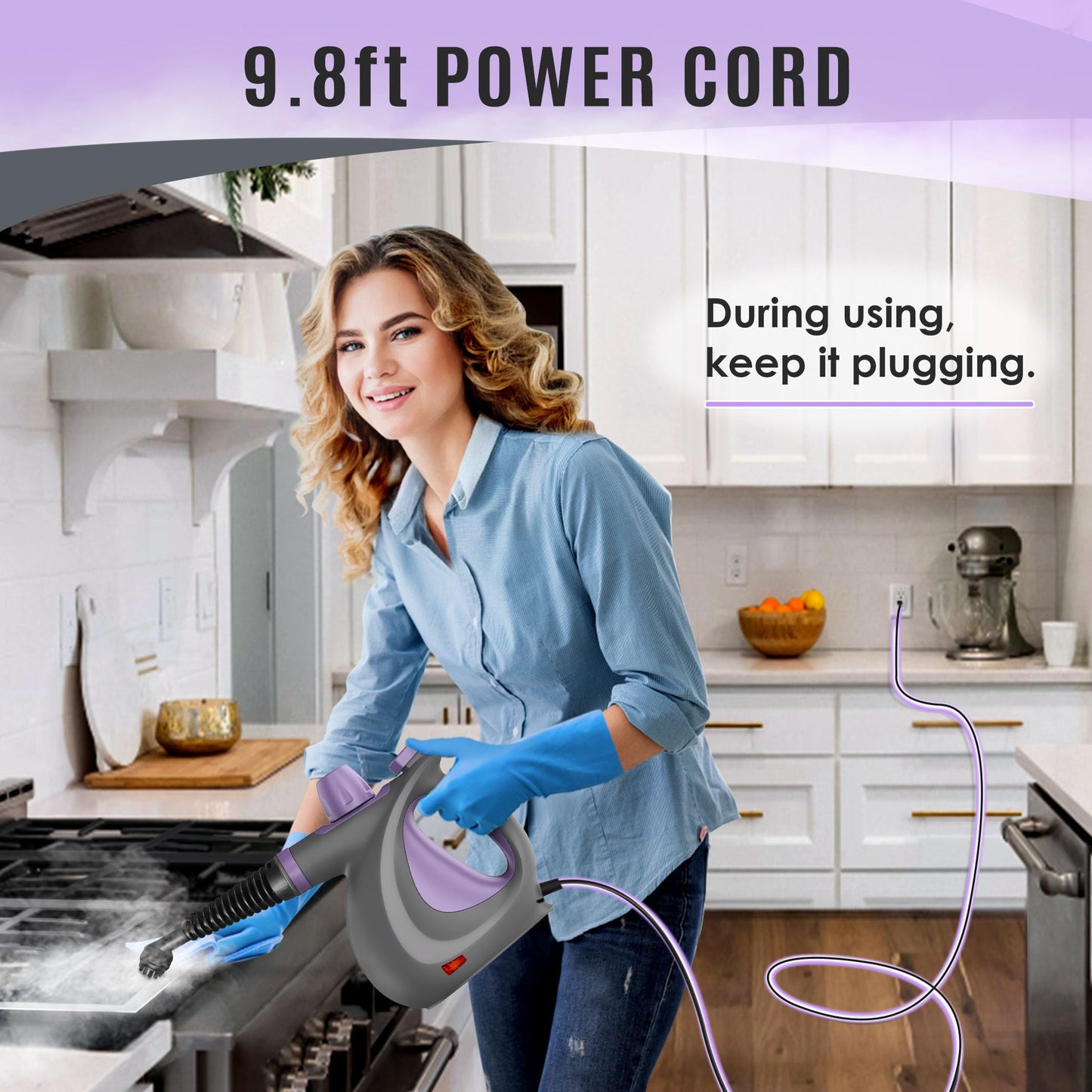 Pressurized Handheld Multi-Surface Natural Steam Cleaner with 12 pcs Accessories, Multi-Purpose Steamer for Home Use, Steamer for Cleaning Floor, Upholstery, Grout and Car (Grey)