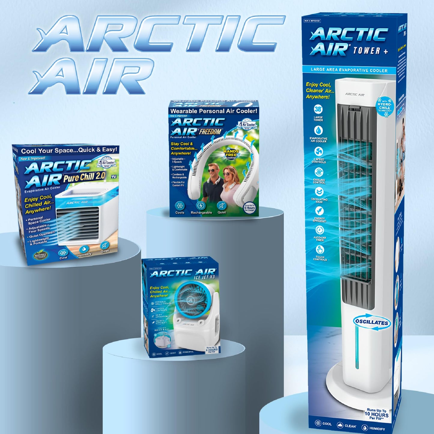 Arctic Air Pure Chill 2.0 Evaporative Air Cooler by Ontel - Powerful, Quiet, Lightweight and Portable Space Cooler with Hydro-Chill Technology For Bedroom, Office, Living Room & More,Blue