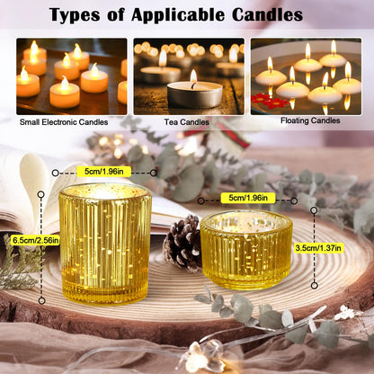 IMAGE Votive Gold Candle Holders, Elegant Glass Tea Light Holder for Weddings, Diwali, Home Decor, Shower, Party & Gift (12)
