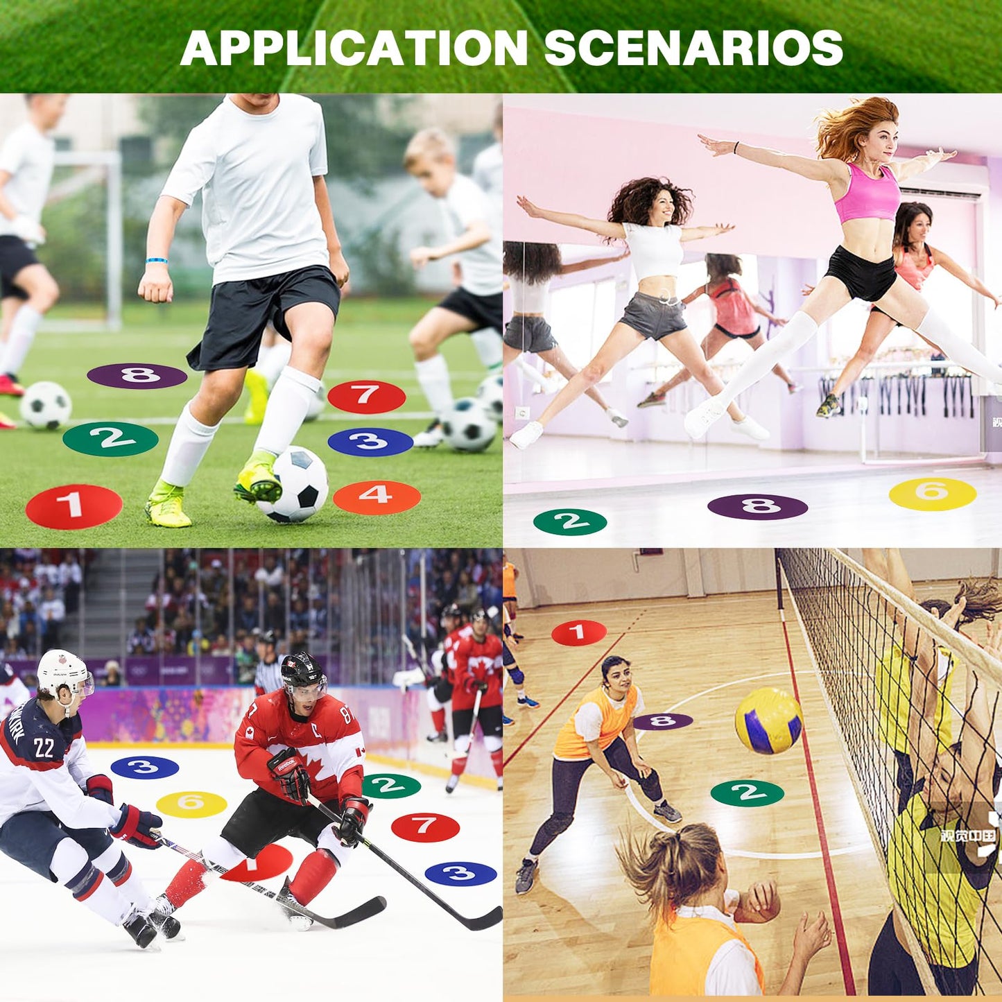 Nuburbur 9 Inch Poly Spots, 10 Anti-Slip Spot Markers Floor Spots, Waterproof Flat Filed Cones Poly Dots for Agility Drills, Basketball, Football Training, Sport Activities and Exercise