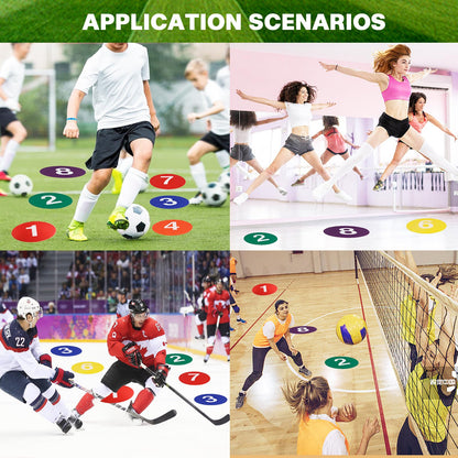 Nuburbur 9 Inch Poly Spots, 10 Anti-Slip Spot Markers Floor Spots, Waterproof Flat Filed Cones Poly Dots for Agility Drills, Basketball, Football Training, Sport Activities and Exercise