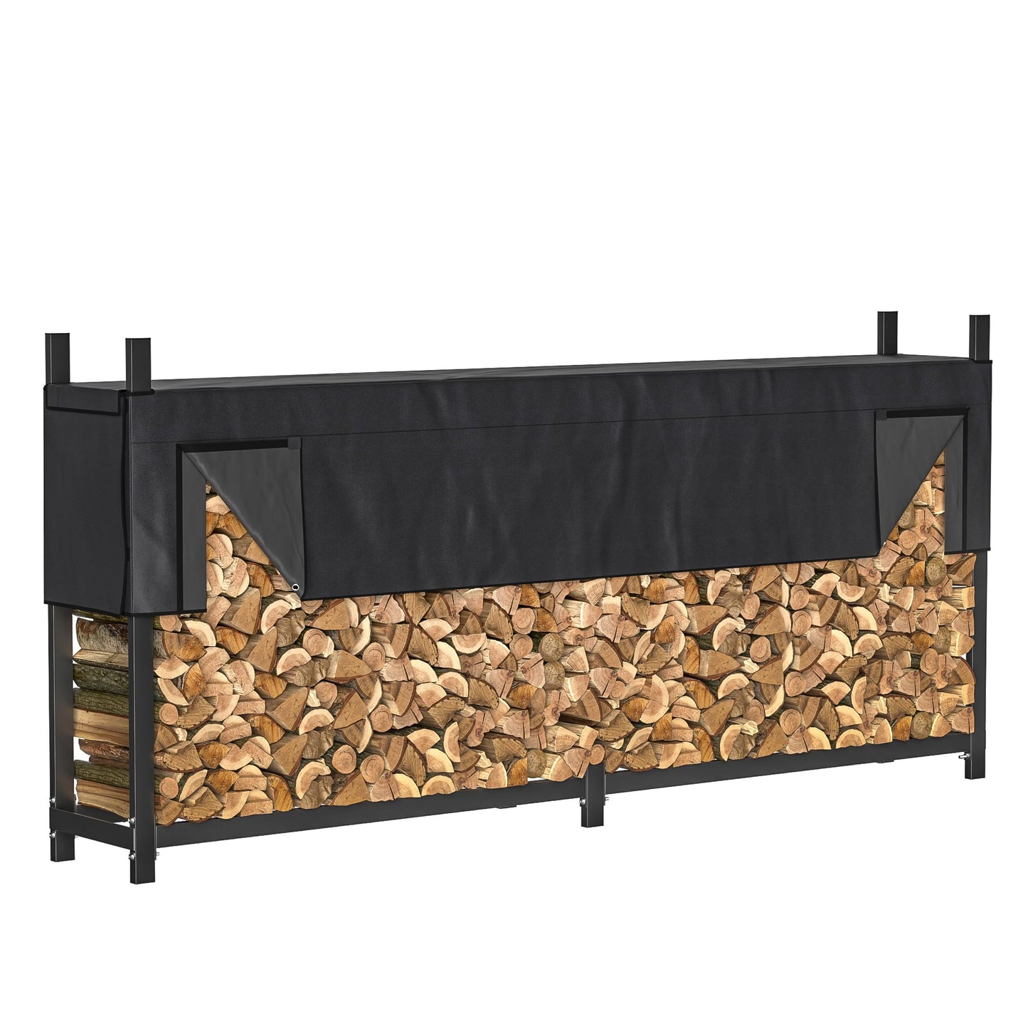 Ultrawall 8ft Heavy Duty Firewood Rack with Waterproof Cover, Freestanding Wood Log Holders for Firewood, Indoor/Outdoor Wood Storage Rack