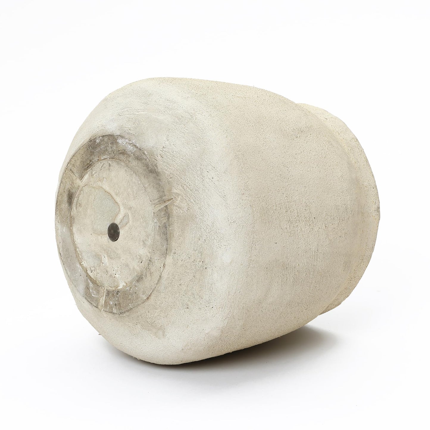 LuxenHome 12" Dia Cement Round Plant Pot, Beige Large Flower Pot with Drainage Hole, Rustic Decorative Planter Pots Indoor Outdoor for Home Garden Patio